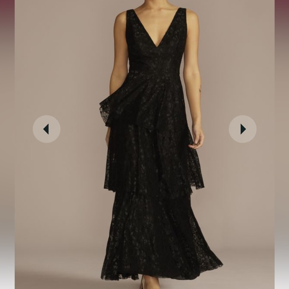 David’s Bridal Black V-Neck Tiered Lace Dress